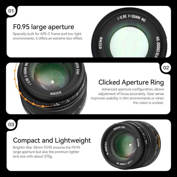 35mm F0.95 APS-C Manual Focus Prime Lens for Fujifilm XF-Mount Mirrorless Cameras, Large Aperture Fixed Lens, Fit for XT5, XT4, XT30, XPRO3/1, XT200, XS10, XA7, XE4, XH1(Black) - Image 4