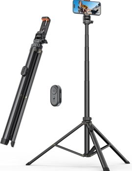 71” Phone Tripod & Selfie Stick, Tripod for iPhone with Detachable Remote, Portable Phone Tripod Stand for Video Recording, Travel Tripod for Cell Phone, Compatible with Smartphones, DSLR