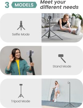 71” Phone Tripod & Selfie Stick, Tripod for iPhone with Detachable Remote, Portable Phone Tripod Stand for Video Recording, Travel Tripod for Cell Phone, Compatible with Smartphones, DSLR