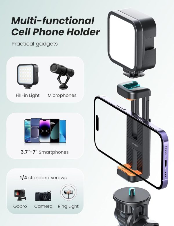 71'' Phone Tripod & Selfie Stick, Tripod for iPhone with Detachable Remote, Portable Phone Tripod Stand for Video Recording, Travel Tripod for Cell Phone, Compatible with Smartphones, DSLR - Image 5