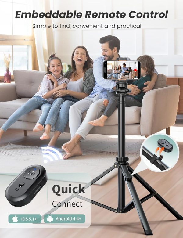 71'' Phone Tripod & Selfie Stick, Tripod for iPhone with Detachable Remote, Portable Phone Tripod Stand for Video Recording, Travel Tripod for Cell Phone, Compatible with Smartphones, DSLR - Image 6