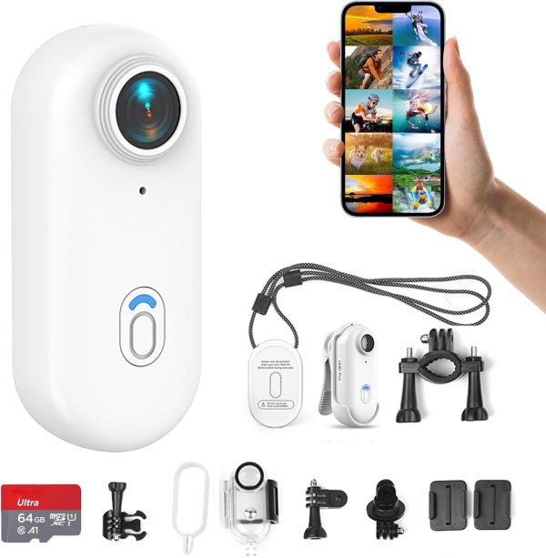 H8 64GB 4K Thumb Action Camera, Mini Body Cameras, Wearable Pocket Vlogging Camera, Multiple Accessory Mount Anywhere Small Portable Hands-Free Helmet Cam for Work, Cycling, Travel, Pet Walking