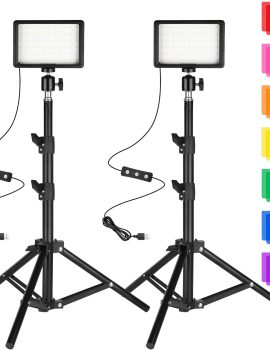 LED Photo Video Light 2-Pack, Ci-Fotto Dimmable 5600K USB LED Continuous Light Photography Light with Tripods and Color Filters for Photo Studios, YouTube, TikTok, Video Recording, Game Streaming
